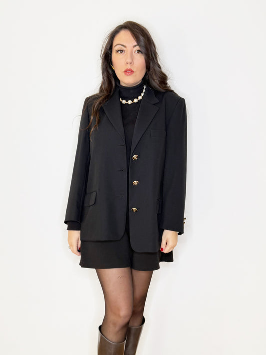 Giacca nera in crepe di lana