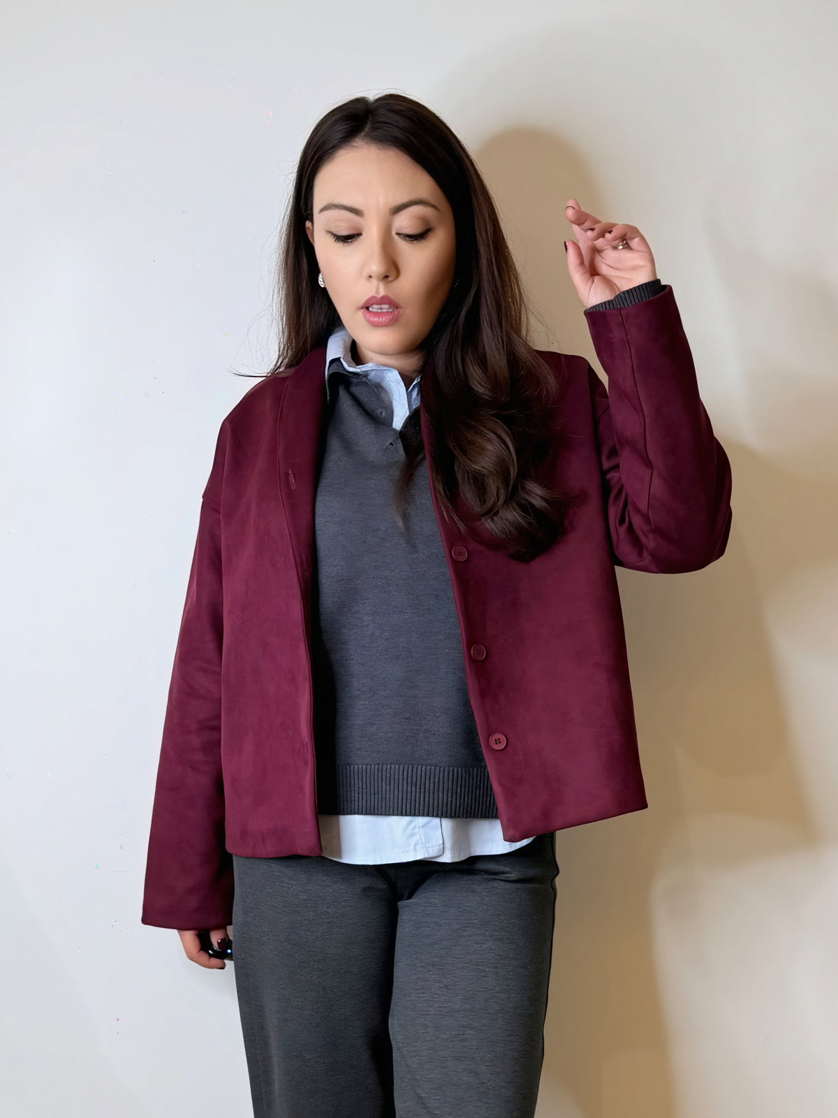 Giacca in suede bordeaux
