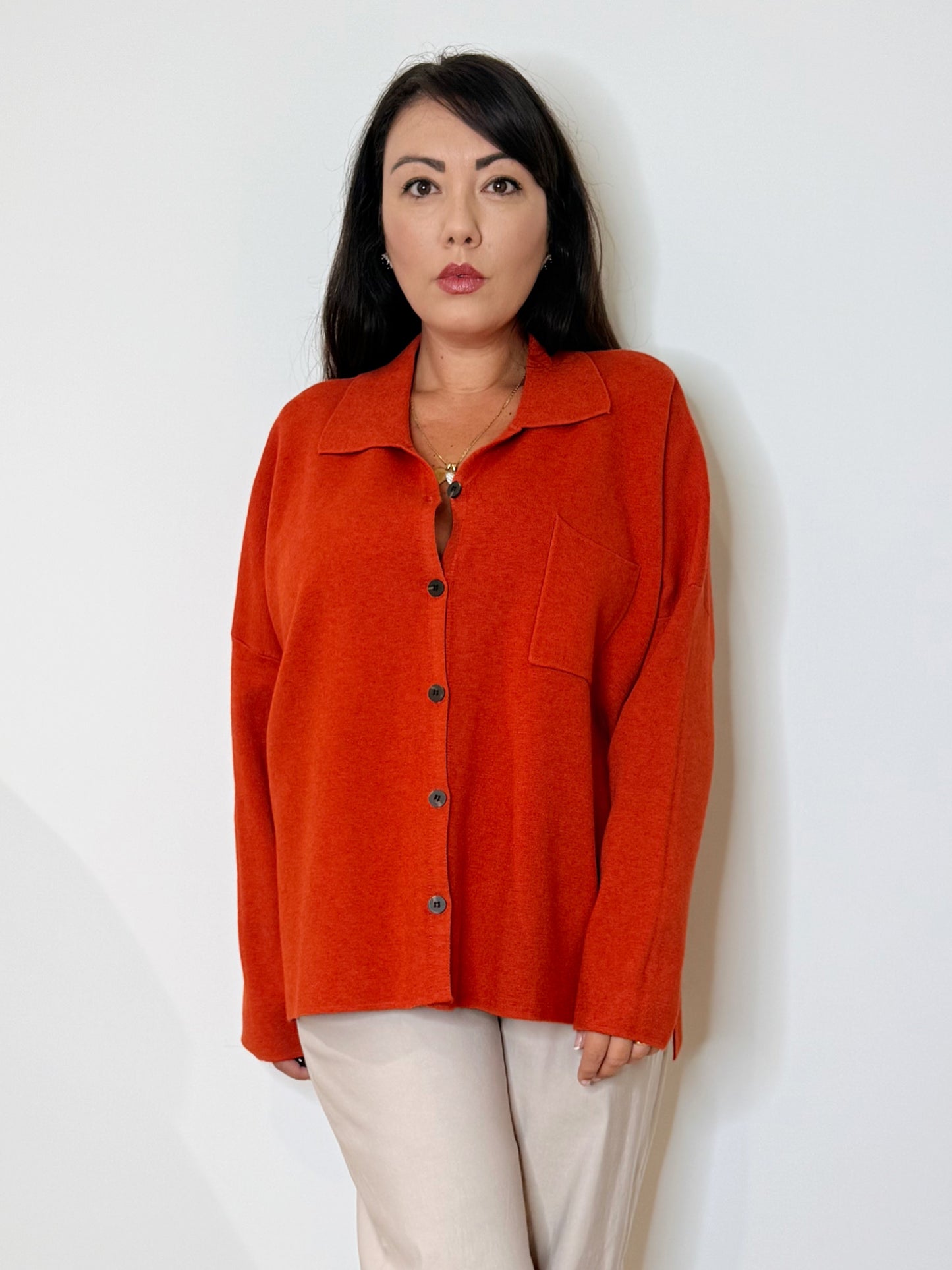 Camicia over in maglia arancio