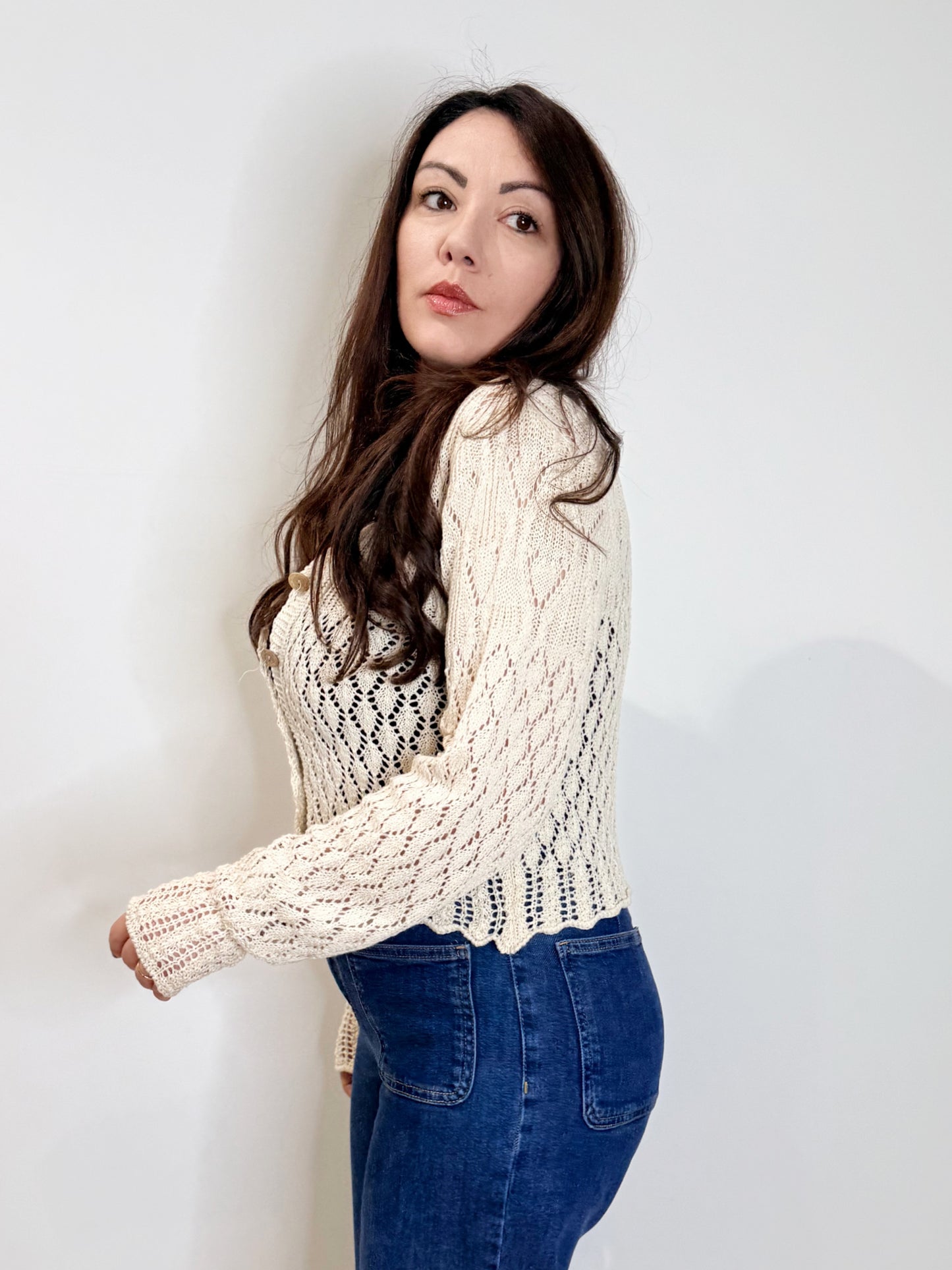 Cardigan traforato écru