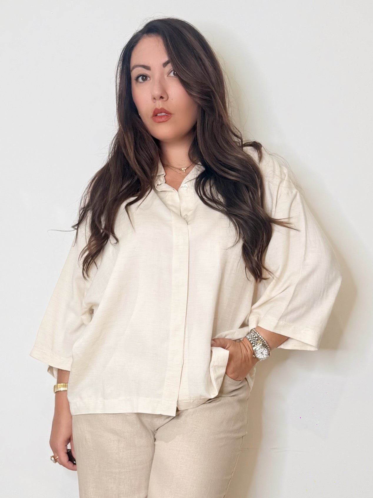 Camicia svasata misto lino