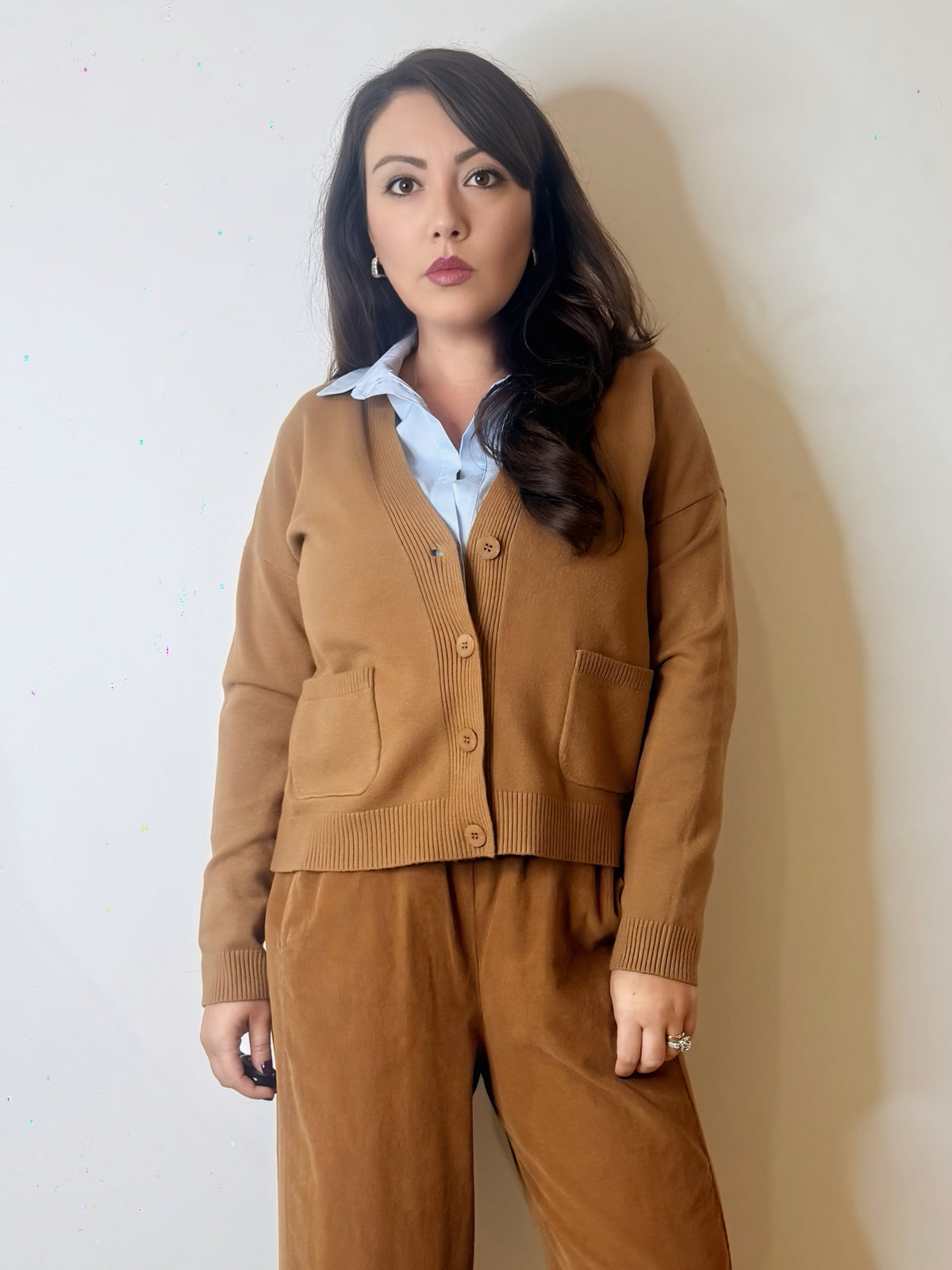 Cardigan in maglia camel