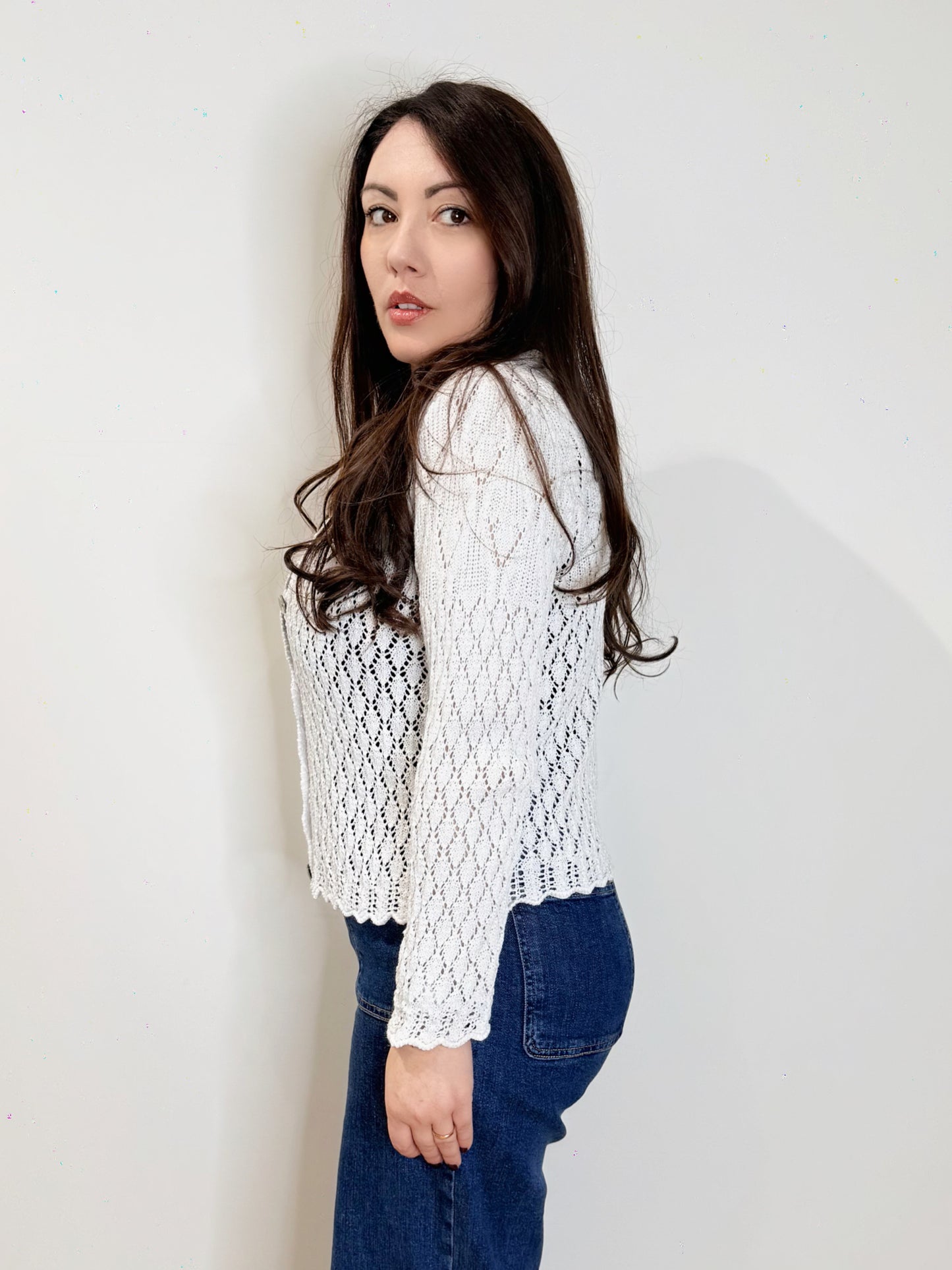 Cardigan traforato bianco