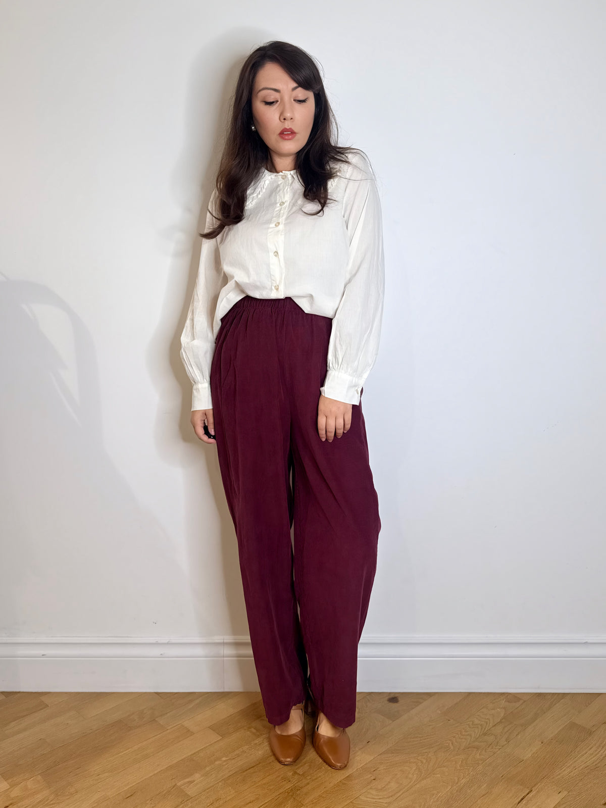 Pantalone gamba lunga in velluto Borgogna