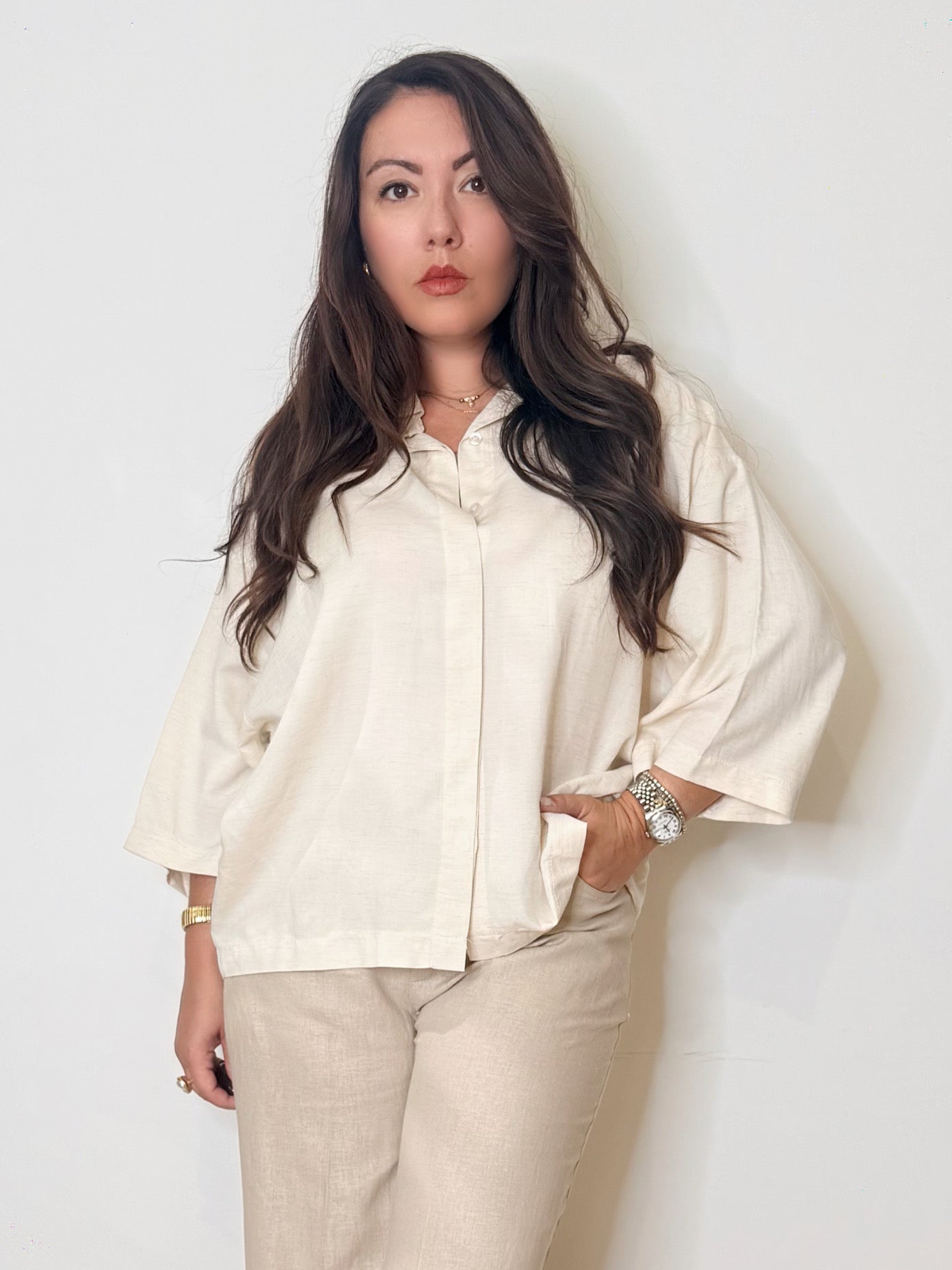 Camicia svasata misto lino
