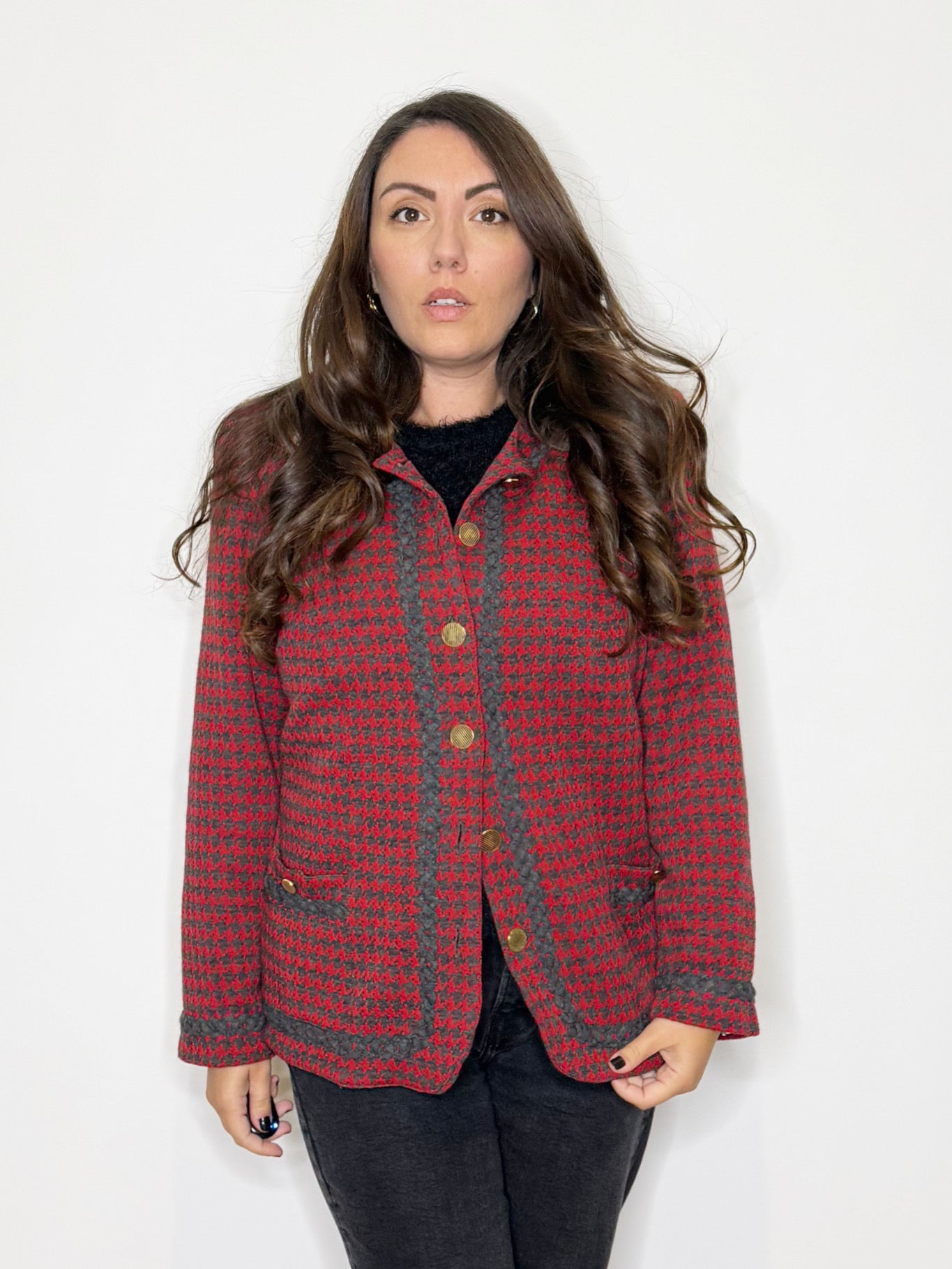 Giacca cardigan in pied de poule